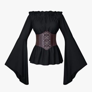 Black Off-Shoulder Top with Brown Corset